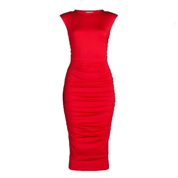 Women's Red Sleeveless Open Back Midi Dress, Below Knee Length, Size M - Picture 2 of 10